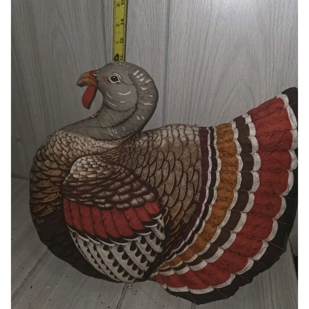 Vintage Handmade Stuffed Fabric Turkey THANKSGIVING Centerpiece Plush 14” Kitsch
